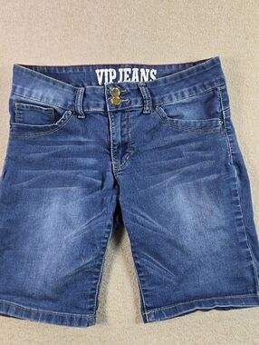VIP Jeans Womens 9/10 Bermuda Denim Shorts Blue Stretch Mid Rise